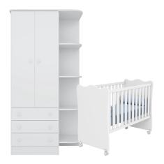 Imagem de Quarto de Bebê Doce Sonho Roupeiro 825 + Berço 1 Qmovi Branco