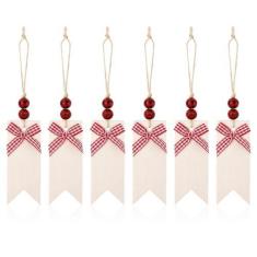 Imagem de 6 etiquetas de nome de meia de Natal, etiquetas de nome de meia de álamo pré-montadas em madeira montadas etiquetas de presente de enfeite de madeira para pendurar etiquetas de Natal para presentes