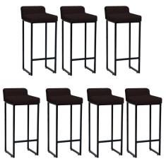 Imagem de Kit 08 Banqueta Alta Mia Com Encosto Cozinha Bistrô Bar Balcão Ferro Preto Suede Marrom - Ahazzo Móveis