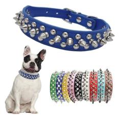 Imagem de Coleira de couro PU macio com pontas para cães, cogumelos engraçados, rebite, cravejada, ajustável, para cães, gatos, pequenos, médios e grandes