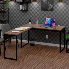 Imagem de Mesa de Canto em L Escrivaninha Industrial 150x150cm Nogal