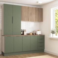 Imagem de Cozinha Modulada 4 Peças com Tampo 2 Aéreos 5 Portas e 2 Balcões Ipanema Cabecasa Madeiramadeira Verde Folha/acácia/branco