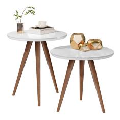 Imagem de Conjunto Mesa Lateral Sofá Sala Pés Palito Branco