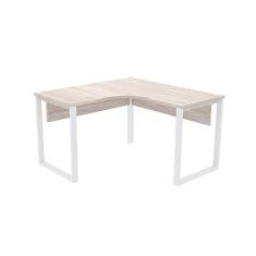 Imagem de Mesa de Escritório em L Pé Tubular Pe25 em Mdp 125 x 125 x 60 cm Nogueira Casablanca e Base Branca