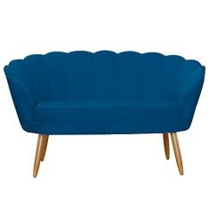 Imagem de Namoradeira Estofada 2 Lugares Para Sala Comercial Pétala Suede Azul Royal - LM DECOR