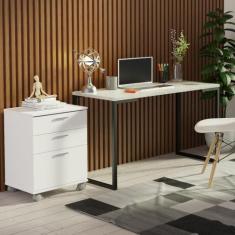 Imagem de Conjunto Escritório Home Office Com Mesa Industrial + Gaveteiro Branco