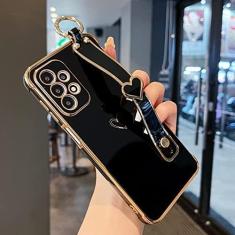 Imagem de ZTOFERA Capa para Samsung Galaxy A23 4G/5G com suporte, luxuosa borda chapeada fofa com estampa de corações de amor, alça de dedo para meninas e mulheres, capa macia à prova de choque para Galaxy A23