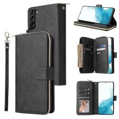 Imagem de Furiet Capa carteira para Samsung Galaxy S22 Plus S22+ 5G com alça de pulso, 9+ compartimentos para cartões, bolsa fina com zíper, capa de telefone de corpo inteiro de couro PU de luxo para S22+5G