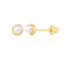 Imagem de Brinco Pérola Rococó 3mm Ouro 18k 750 Bebê Criança Infantil 2º Furo