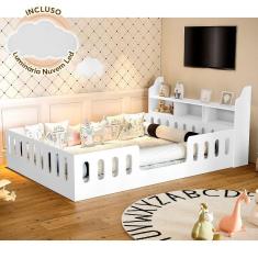Imagem de Cama Casal Design Montessoriana Helo Com Nicho Branca + Luminária Led Branco