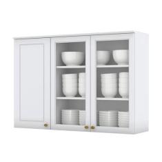 Imagem de Armário Aéreo 3 Portas Com Vidro 120 Cm Nova York Branco Hp  Henn
