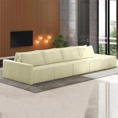 Imagem de Sofá Ilha Modulado Milos 392cm Puff Lateral Bouclê Off White G33 - Gran Belo