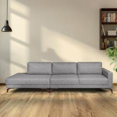 Imagem de Sofa 2 Lugares 337cm Com Chaise Pes Em Imbuia Veludo  Cinza/i