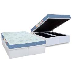 Imagem de Cama Box Baú King: Colchão Espuma D45 Castor Sleep Max Duplo + Base CRC Courano White(193x203)