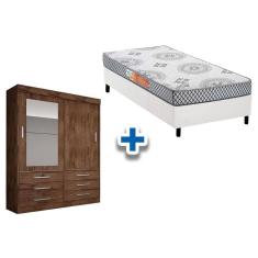 Imagem de Cama Box Solteiro + Pérola Polar + Guarda Roupa Sonare Canela