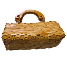 Imagem de Bolsa Artesanal Peças Madeira Envernizada Clara, Alça Curta