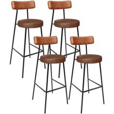 Imagem de Kit 04 Banquetas Alta Bar Cozinha Sala De Jantar Milão L02 Couríssimo Camel Marrom - Lyam Decor