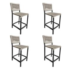 Imagem de Kit 4 Banquetas França Em Corda Náutica E Base Em Alumínio Preta Para área Gourmet Areia - Cor: Bege