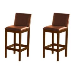 Imagem de Kit 2 Banquetas Alta Pérola com Encosto Estofada em Couro Pu Caramelo 