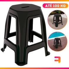 Imagem de Banqueta Plástica Preta Multiuso Com 46cm De Altura Suporta Até 100kg 
