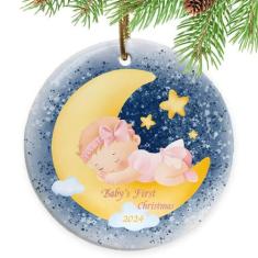 Imagem de Enfeite de primeiro Natal do bebê 2024, enfeite de primeiro Natal para bebês 2024 menina - Enfeite de primeiro Natal para bebê 2024, lembrança de cerâmica recém-nascida Primeira decoração de árvore de