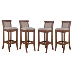 Imagem de Kit 4 Banquetas Estofadas Alta Para Cozinha 36 x 100 Cm Mônaco Madeira