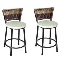 Imagem de Kit 2 Banquetas Baixas Preta com Encosto Junco Capuccino Assento Branc