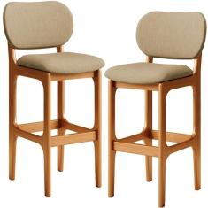 Imagem de Kit 2 Banquetas Alta Betta Imbuia Linho Bege Escuro