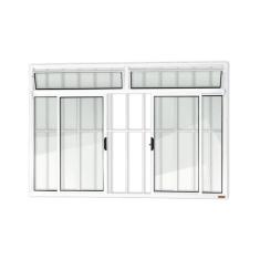 Imagem de Janela Plus 4 Folhas com Bandeira e Grade Vidro Liso 100cm x 150cm Brimak Branco