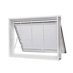 Imagem de Janela de Aço Maxim-Ar 60x60cm com Grade Quadriculada e Vidro Boreal Qualitysol Ramassol Branco