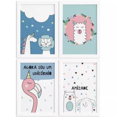 Imagem de Kit Quadros Decorativos Animais Amigos 4Un Mold  33X43cm