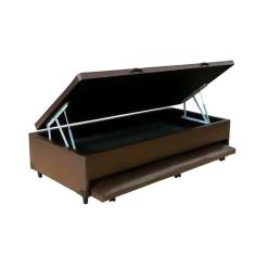 Imagem de Cama Box Baú Auxiliar Solteiro Sintético Espuma 8cm 45x88x188 Marrom