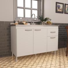 Imagem de Balcão de Cozinha para Pia de 120cm Sem Tampo Suiça Fidelitá 3 Portas 1 Gaveta Branco