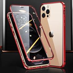Imagem de Caixa de telefone magnética de vidro dupla face com estrutura de metal para iPhone 15 14 13 12 Pro Max X XS 8 7 14 Plus 13 12Mini capa de lente de câmera, vermelha, para iPhone 14