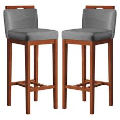 Imagem de Kit 2 Banquetas Alta para Bancada Ilha 38x102 Cm Líbia Madeira Maciça Suede Cinza CCS