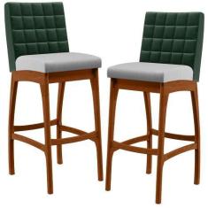 Imagem de Kit 02 Banquetas Altas Cozinha Sala Jantar Fixa Mila L02 Facto Verde M