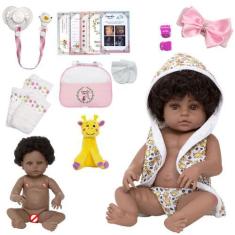 Imagem de Boneca Reborn Recém Nascida Pretinha Girafa 21 Acessórios - Cegonha Re