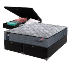 Imagem de Cama Box Baú Preto e Colchão Queen Lincoln Molas Ensacadas Sealy