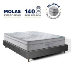 Imagem de Cama Genebra Bouclé com Colchão de Molas Ensacadas D33 Pillow In Ortobom Freedom Casal 138cm