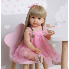 Imagem de Boneca Reborn roshuan, menina de 55 cm com cabelo loiro e vestido rosa