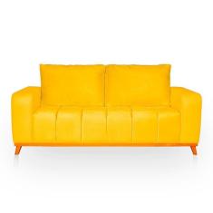Imagem de Sofá 3 Lugares Memphis Ultra Conforto Em Madeira Maciça E Suede Amarelo - Lh Decor