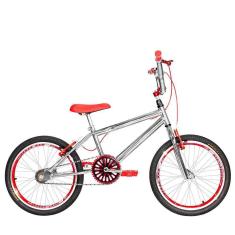 Imagem de Bicicleta Infantil Masculina Aro 20 Cross Cromada e Vermelha
