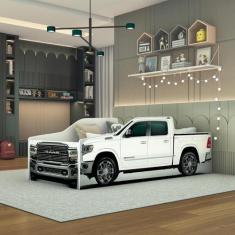 Imagem de Cama Infantil Solteiro Caminhonete Raam Branca Carro Mdf - Nossa Mobil