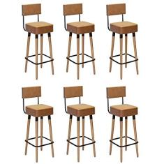 Imagem de Kit 06 Banquetas Alta Barcelona Corano Caramelo Pés Palito - D'Rossi