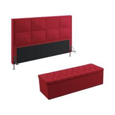 Imagem de Kit Cabeceira Estofada Maia 195 Para Cama King e Calçadeira Sagitarius Sued  Aradecor