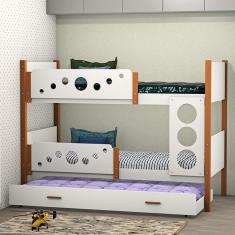 Imagem de Beliche Solteiro Star com Cama Auxiliar - Branco com Mel