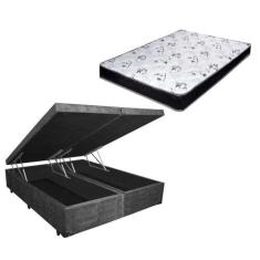 Imagem de Cama Box Baú Casal Bi-Partido Green Cinza Suede + Colchão Espuma D28 1