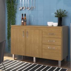 Imagem de Balcão com Tampo 120cm 3 Portas 2 Gavetas Flex Freijó