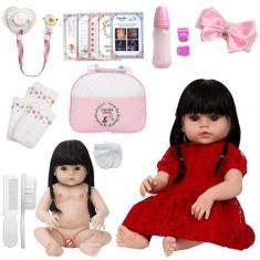 Imagem de Boneca Reborn Menina Corpo De Vinil Cabelo Longo Morena Fofa - Cegonha