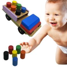 Imagem de Caminhão Educativo Pedagógico Com 6 Pinos Coloridos Em Mdf - Tralala